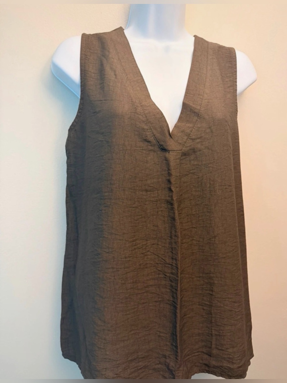Made in Italy 100% Linen Brown Sleeveless Tunic Top